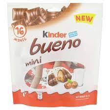 Lecithins (soya), vanillin), sugar, palm oil, wheat flour. Kinder Bueno With Milk Hazelnut Mini 16pcs 86 4g Tesco Groceries