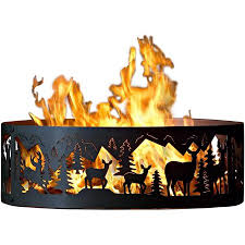 Steel fire ring with lattice pattern in black. Outdoor Campfire Fire Ring W Whitetail Deer Design 48 In Dia Walmart Canada