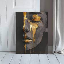 Kintsugi Portrait Canvas Art: Gold Paint Dripping, Moody Wall Decor