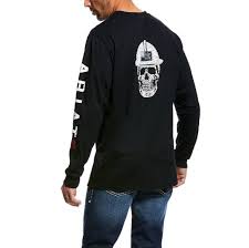 mens ariat fr roughneck skull logo crew shirt