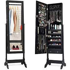 Tall swivelling mirror, with storage/shelves on rear. Buy Giantex Lockable Standing Jewelry Armoire With Full Length Mirror Large Storage Capacity Jewelry Cabinet Organizer With 2 Drawers 4 Angel Adjustable Extra Wide Mirror For Women Girls Black Online In Ireland B07gsydkb6