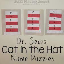 Dr Seuss Cat In The Hat Name Puzzle Craft Dr Seuss Activities Dr Seuss Day Seuss Crafts