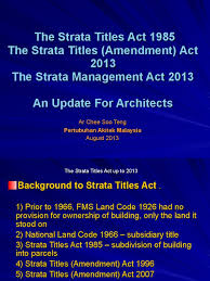 Community titles are similar to strata titles in that they apply to properties that share a common area, such as a driveway. 88 170726 1044444444 Stratatitleact2013 An Update 2017 1 Land Lot Civil Law Common Law