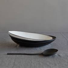Black And White Bowl With Spoon Large Oval Ceramic Serving Bowl Modern Salad Bowl Unique Fruit Bowl Black Or White Bowl Gift For Mom Ceramic Tableware Ceramic Bowls Serving Bowls