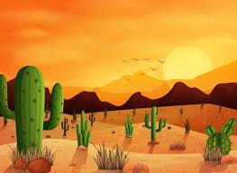 Desert Landscape With Cactus On The Sunset Background Desert Painting Landscape Illustration Desert Art