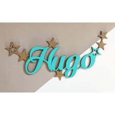 Plaque Etoiles A Personnaliser Prenom Bois Plaque Personnalisee Hugo L Decor Lettres En Bois Lettre En Bois Prenom Prenom