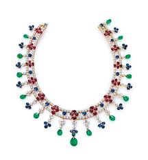 A Multi Gem And Diamond Necklace By Cartier Suspending A Fringe Of Fourteen Graduated Emerald Drops Wi In 2020 Simple Silver Jewelry Jewelry Nameplate Necklace Silver