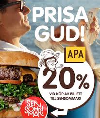 Fan vad trevligt det är när det ramlar in lite pengar precis när man behöver det som mest. Sensommar Prisa Gud Skatteaterbaringen Ar Har Kop Din Biljett Till Sensommar Innan Sondag 11 6 Kl 23 59 Sa Far Du 20 Rabatt Pa Maten Nasta Gang Du Ater Pa Apa Obs