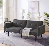 Canapé 2 en 1 (176x76x74cm) - Causeuse - Double dossier réglable - Avec  fonction couchage - Tissu coton et lin - Mousse haute densité - Noir