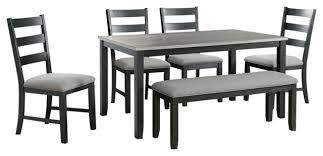 Comfortable dining table proportions allow enough surrounding room for maneuvering around the table and its accompanying dining chairs. Picket House Furnishings Kona Gray 6pc Dining Set Table Four Chairs Bench Transitional Dining Sets By Picket House Houzz