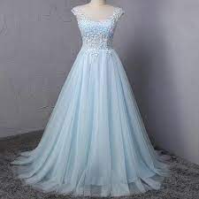 Light Blue Scoop Neckline Flower Embroidery A Line Long Prom Dress Beautiful Prom Dress Prom Dresses Typ0303 Beautiful Prom Dresses Prom Dresses Dresses