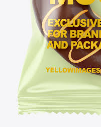 Download Plastic Bag With Chocolate Glazed Donut With Orange Stripes Mockup In Bag Sack Mockups On Yellow Images Object Mockups PSD Mockup Templates