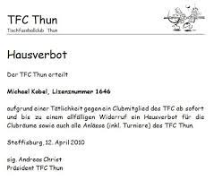 Haus und grundstücksverbot muster hausverbot aussprechen 2019 01 25. Hausverbot Kobel Tfc Thun