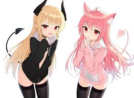 They're so cute & sassy that you won't be able to resist! Wallpaper Animal Ears Blonde Horns Tail Red Eyes Pink Hair Choker Cat Girl Hoods No Bra Thighhighs Pointed Ears 2500x1838 Caution9 1662279 Hd Wallpapers Wallhere