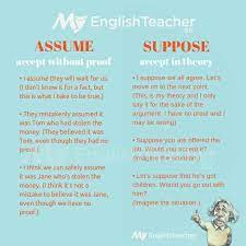 What Is The Difference In Meaning Between Assume Suppose Myenglishteacher Eu Learn English English Lessons Confusing Words
