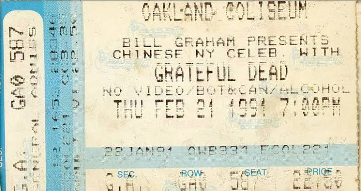 Grateful Dead New Year's Eve 1990 ticket with silver embossed stealie
