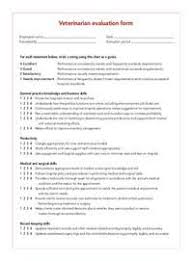 The performance evaluation contains items. Veterinarian Evaluation Form