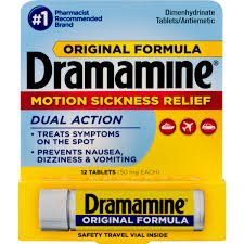 Treats symptoms on the spot prevents nausea, dizziness, vomiting & queasiness safe, precise dose in a fun, chewable grape flavor convenient travel case. Dramamine Dimenhydrinate 50 Mg 12 Tablets Discount Health Products