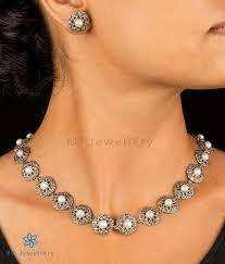 The Hridya Silver Pearl Marcasite Necklace Marcasite Necklace Silver Earrings Studs Necklace
