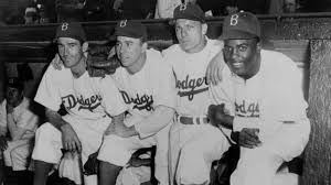 Jackie Robinson Foundation's tweet - "4) Before the game, Jackie poses for  photos with Dodgers infielders, Spider Jorgenson, Pee Wee Reese, and Eddie  Stanky. Alabama native Eddie Stanky rests his arm on