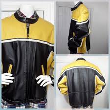 Wilsons Leather M Julian Men S Leather Moto Jacket Sz Xxl 2xl Black Yellow Wilsonsleather Motorcycle Leather Moto Jacket Wilsons Leather Leather Men
