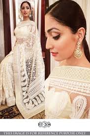 Banglori Silk Georgette Tangerine and Oak Brown Embroidered Partywear Saree  at ₹ 1271.25/set in Ahmedabad