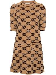 Gucci GG Jacquard Wool Dress | Brown | FARFETCH AO