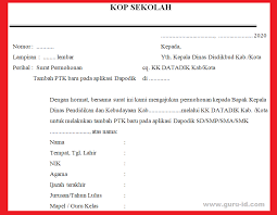 Memiliki susunan surat yang resmi, atau baku, ditandai dengan adanya kepala surat atau maka lewat surat ini kami selaku tubuh pendidikan sekolah, bermaksud mengadakan kegiatan studi berhubungan dengan pergantian kedudukan beberapa jabatan dalam periode ke 4 di pt semoga demikian surat permohonan dari kami, atas partisipasinya kami ucapkan terima kasih. Contoh Surat Permohonan Tambah Ptk Baru Dapodik 2021 Info Pendidikan Terbaru