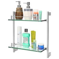 Glass shelves complement any decor. Double Tempered Glass Bathroom Shelf Wall Mounted Shower Storage 304 Stainless Steel Rail Walmart Canada
