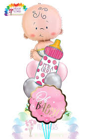 Order redwood city, ca baby flowers from everyday flowers & balloons to celebrate the arrival of a new baby. New Baby Girl With Bottle Balloon Arrangement