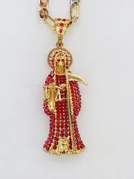 Enter & enjoy it now! Gold Plated Santa Muerte Pendant Pendant Santa Muerte Sugar Skull Art