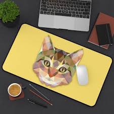 Triangle Cat Design Desk Mat Cat Yellow Gaming Mouse Mat Etsy In 2020 Desk Mat Yellow Cat Cat Design
