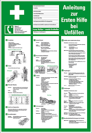 Im vierten teil stelle ich dir daher die wichtigsten erste hilfe maßnahmen vor und erkläre dir, woran du erkennst, wann du wie helfen kannst. Anleitung Zur Ersten Hilfe Bei Unfallen Berufsgenossenschaftliche Aushange Hinweisschilder Zimmermann Verbandstoffe
