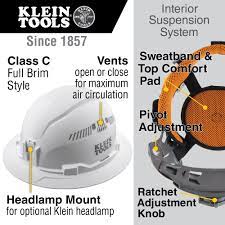 Hard Hat Vented Full Brim Style White 60401 Klein Tools For Professionals Since 1857