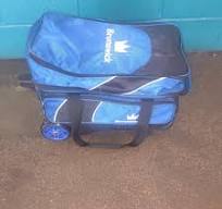 Brunswick 2 Ball Roller Bowling Bag Blue Black / Shoe Pocket & Telescopic  Handle