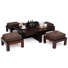 Each coffee table set includes handmade solid hardwood furniture built by skilled craftsmen who focus on details to create extraordinary quality. Trendz Tanner Coffee Table With Four Stools Coffee Table Coffee Table Design Modern Latest Coffee Tables