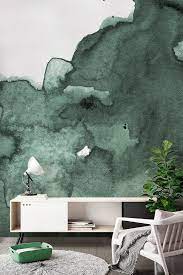 Green Abstract Watercolor Wallpaper Mural Hovia Trendy Living Room Wallpaper Watercolor Wallpaper Stunning Wallpapers