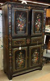 1810 country french black floral painted armoire gemalter schrank bemalte mobel decoupage mobel