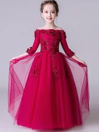 Just Shop For Red Stereoflowers Party Slash Neck Long Dress From Jollyhers Online Now All Kinds Kids Party Wear Dresses Girls Party Dress Little Girl Dresses