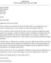 Waiter Cover Letter Example Icover Org Uk