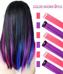 This hair trend is bold and fun. Amazon Com Purple Pink Hair Extensions Colored Party Highlights Straight Hair Extension Clip In On For Amercian Girls And Dolls Kids Costume Wig Pieces 6 Pcs Beauty