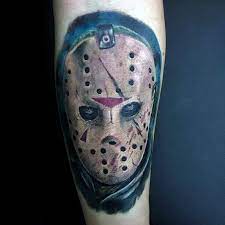 Grey ink jason mask tattoo on hand. 60 Jason Mask Tattoo Designs For Men Friday The 13th Ideas