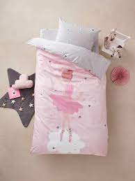 Housse de couette danseuse étoile, rose/gris, enfant, 140x200cm, 1 personne, 100% coton: Parure Housse De Couette Taie D Oreiller Enfant Danseuse Etoile Oeko Tex Eau De Rose Linge De Lit Deco