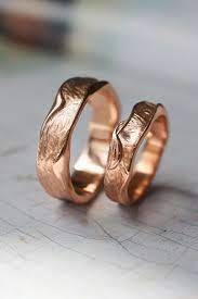 Textured Wedding Bands Set For Couple Melted Rings With Fabric Texture Textured Wedding Band Wedding Band Sets Wedding Bands