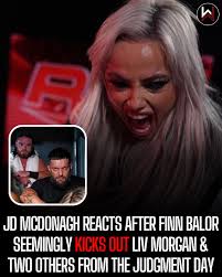 JD McDonagh reacts after Finn Balor seemingly kicked Liv Morgan and two  others members out of The Judgment Day Find out more 👉  https://tinyurl.com/4wac4693