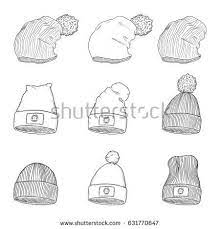Vector Set Of Sketch Winter Caps And Hats Seasonal Headwear Cap Drawing Hat Drawing Cap Sketch