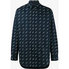Balenciaga All Over Logo Shirt 640 Liked On Polyvore Featuring Men S Fashion Men S Clothing M Cotton Shirts For Men Blue Shirt Men Casual Shirts For Men