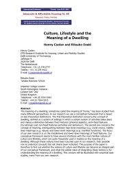 But they do not affect the opinions and recomm. Culture Lifestyle And The Meaning Of A Dwelling Centre For Urban