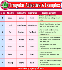 For example, 'jamie is a beautiful girl'. Irregular Adjectives Comparative Superlative And Examples