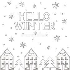 Here we have two xmas houses for you to print and color in. Hello Winter Card With Snowflakes And House Coloring Page Stock Vector Illustration Of Design Holiday 162296677